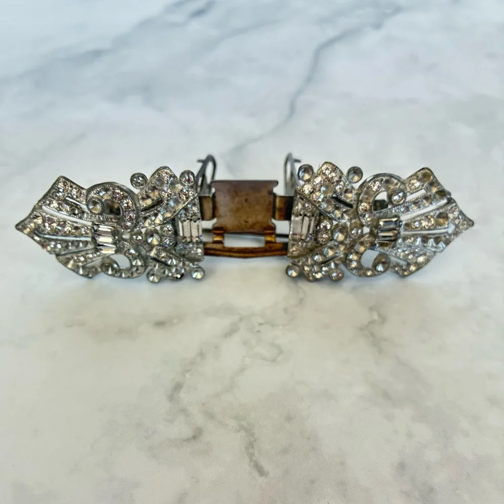 Duette Double Clip Art Deco Rhinestone Brooch from the 1930s
